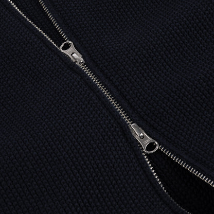 Knitted Pique Zip Sweater Dark Navy