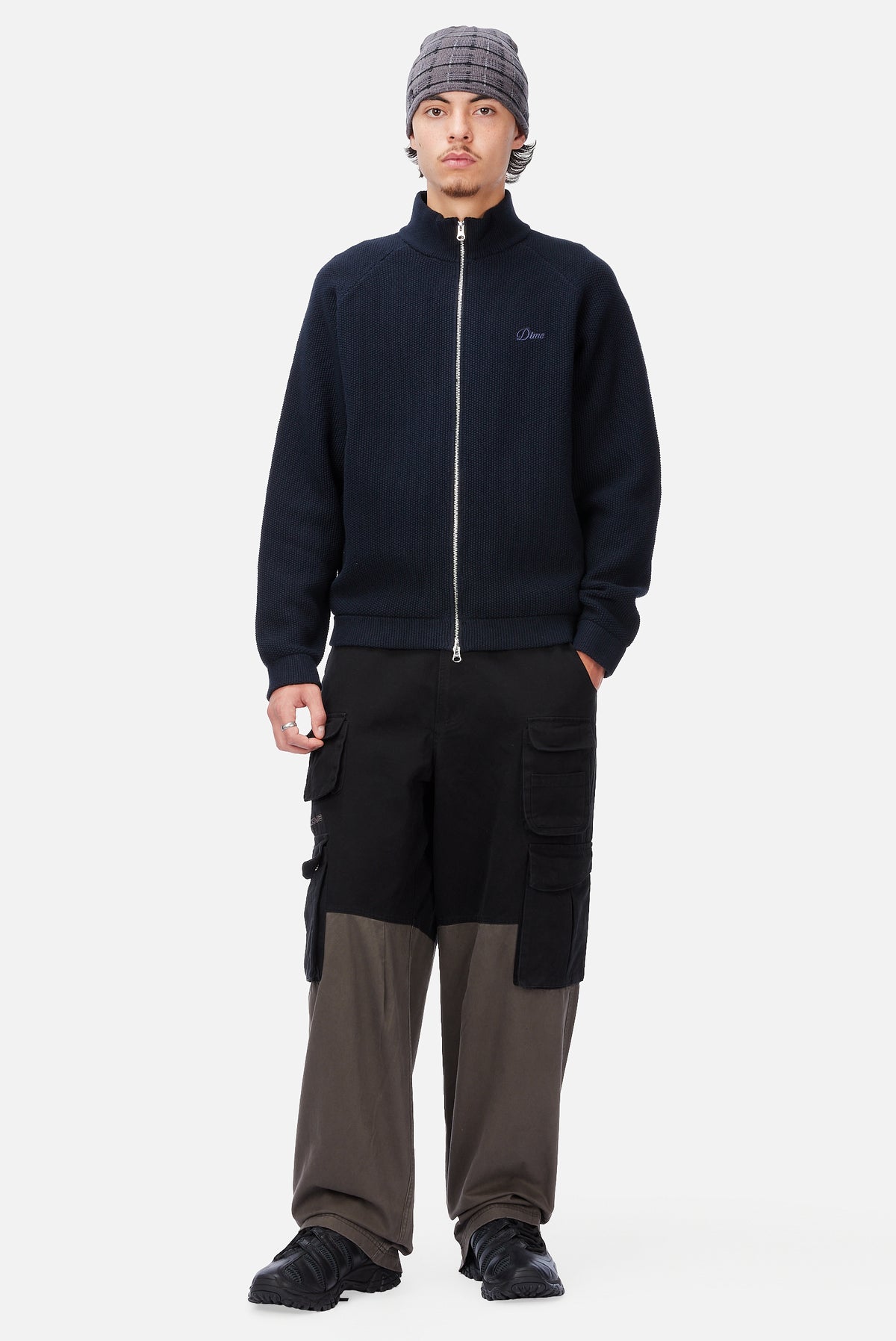 Knitted Pique Zip Sweater Dark Navy