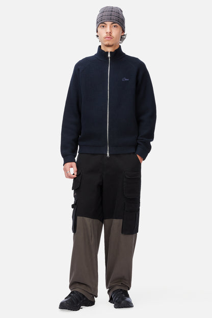 Knitted Pique Zip Sweater Dark Navy
