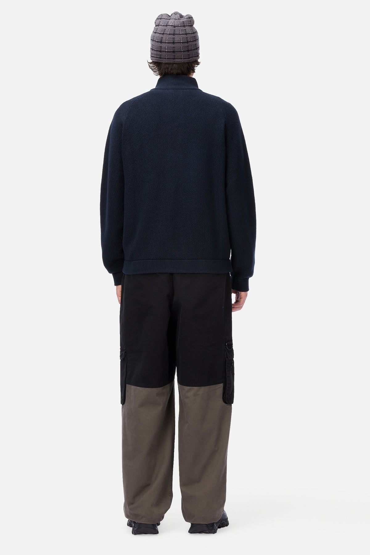 Knitted Pique Zip Sweater Dark Navy