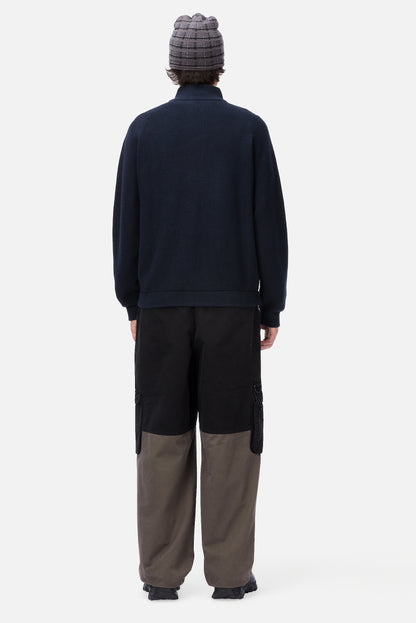 Knitted Pique Zip Sweater Dark Navy