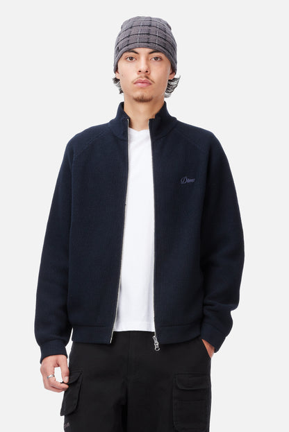 Knitted Pique Zip Sweater Dark Navy