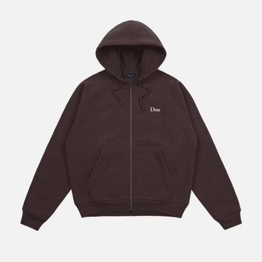 Classic Small Logo Zip Hoodie Dark Brown