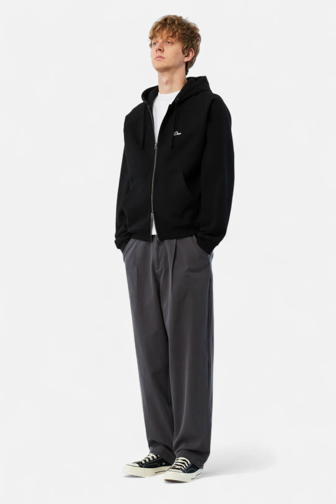 Cursive Small Logo Zip Hoodie BLACK