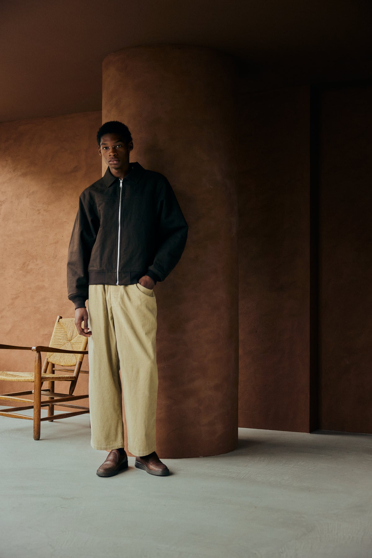 Grid Cord Slacks BEIGE