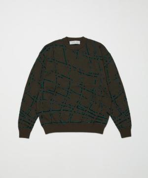 -2141 NET JACQUARD COTTON CREWNECK SWEATER FOREST